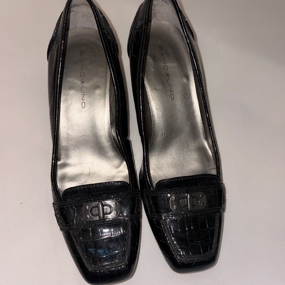 Bandolino‎ Block Heel Loafers Womens  Synthetic Black Croc Style Size 6.5 - Picture 2 of 6